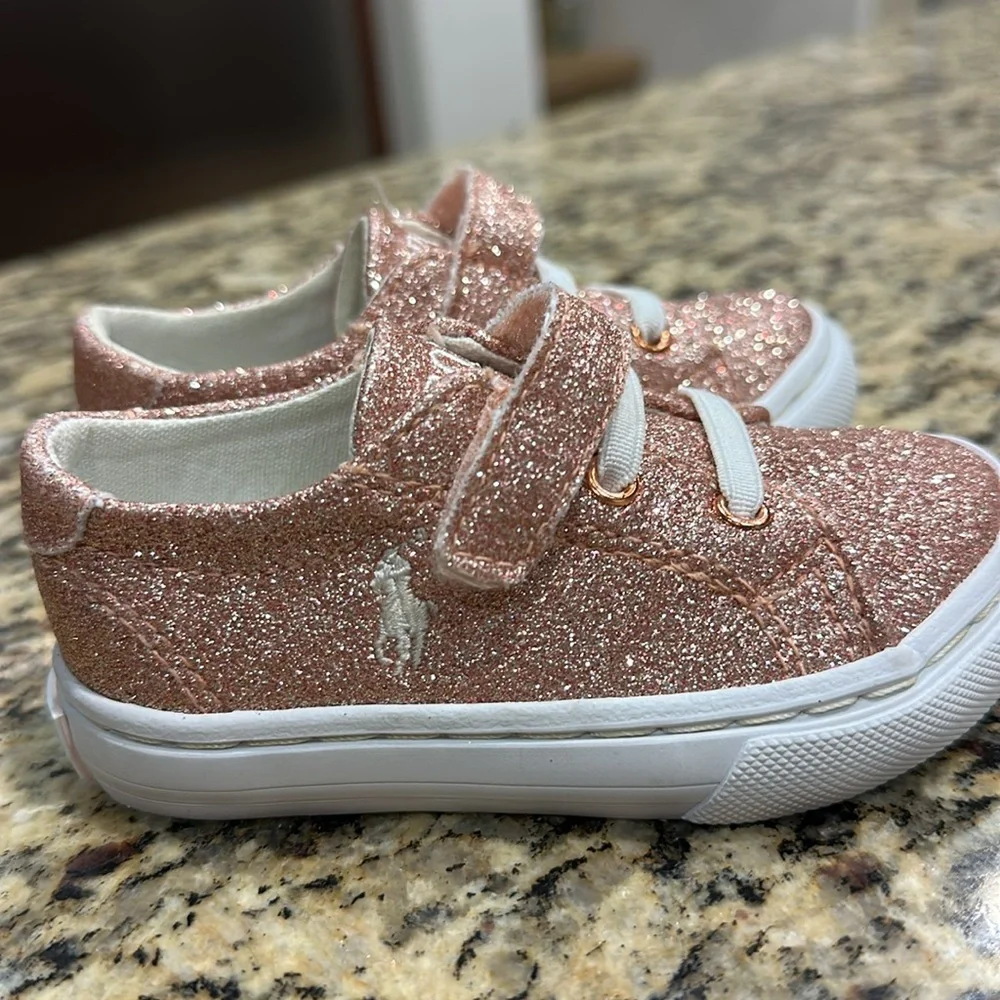 Polo Ralph Lauren Girls Glitter Sparkly Pink Toddler Shoes Size 5